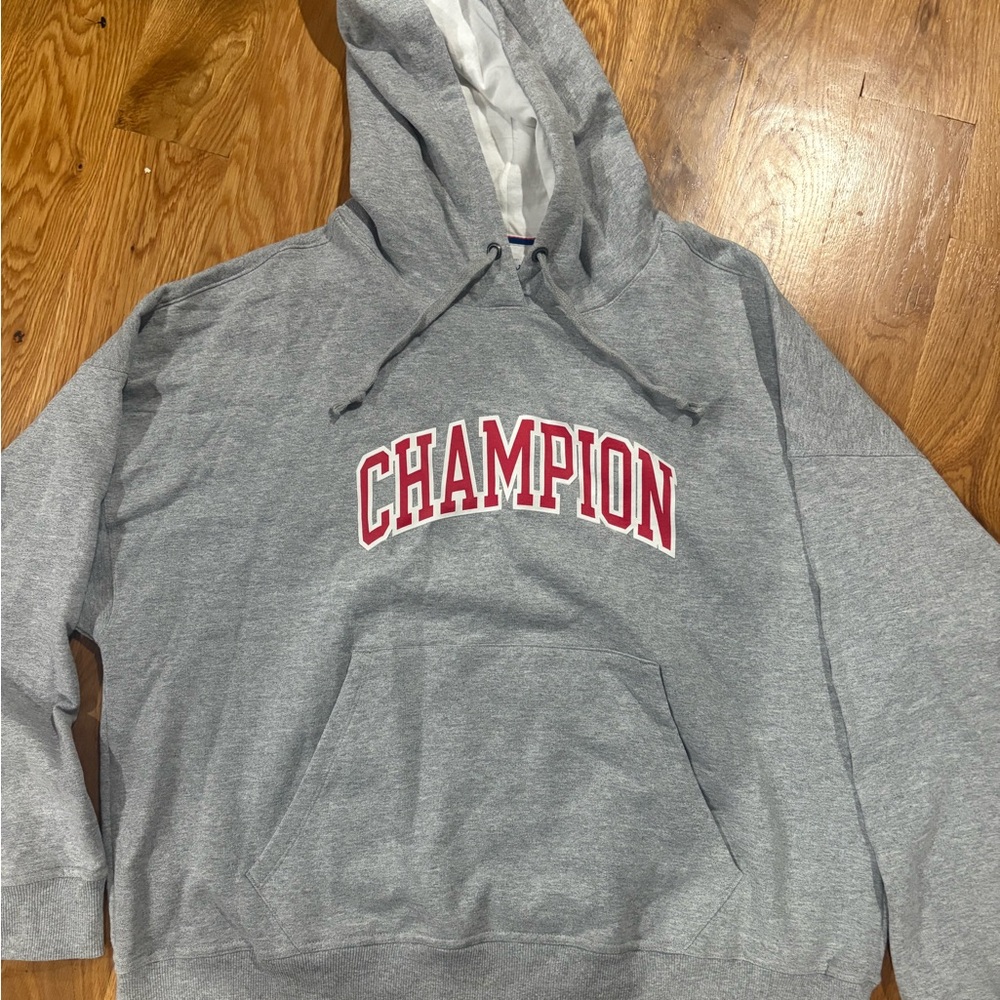 Champion Heather Gray Hoodie with Blue Accents 2XL